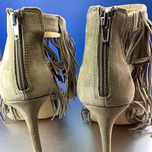 Steve Madden Taupe Fringe Heeled Sandals - Picture 4 of 5